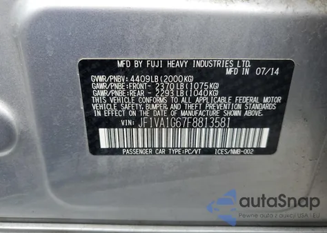 2015 Subaru Wrx Limited z USA, uszkodzony, nr VIN JF1VA1G67F8813581